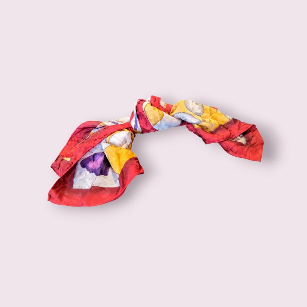 Italian‎ Colorful 100% Silk Scarf Floral/ Checkered Pattern Made in Italy - Picture 2 of 7